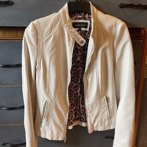 Cream and leopard print leather jacket